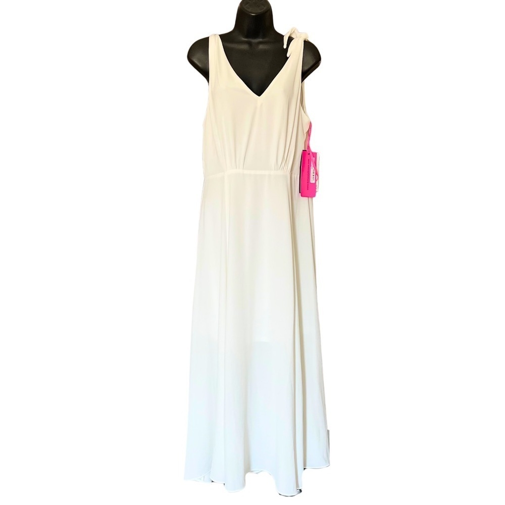 [Size 12 - NWT] Betsey Johnson - White Shoulder-Tie Midi Dress - Picture 4 of 9